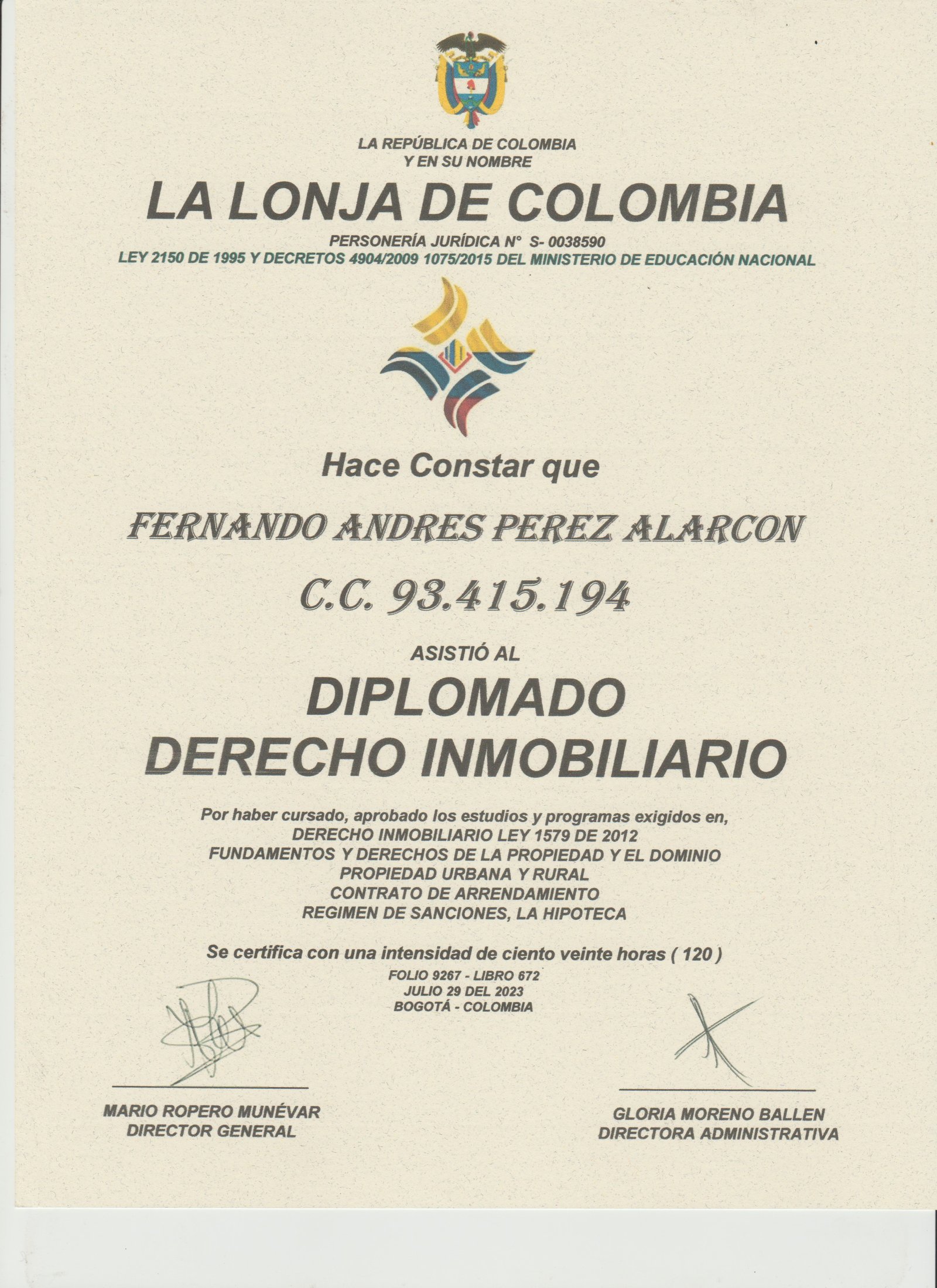 Diplomado en Derecho Inmobiliario - Fernando Andrés Pérez Alarcón - Consulta Mis Inmuebles S.A.S. | Tu nuevo comienzo empieza hoy! Diplomado en Derecho Inmobiliario - Fernando Andrés Pérez Alarcón - Consulta Mis Inmuebles S.A.S. | Tu nuevo comienzo empieza hoy!